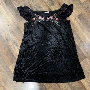THML black velvety velour floral embroidered dress size XXL
